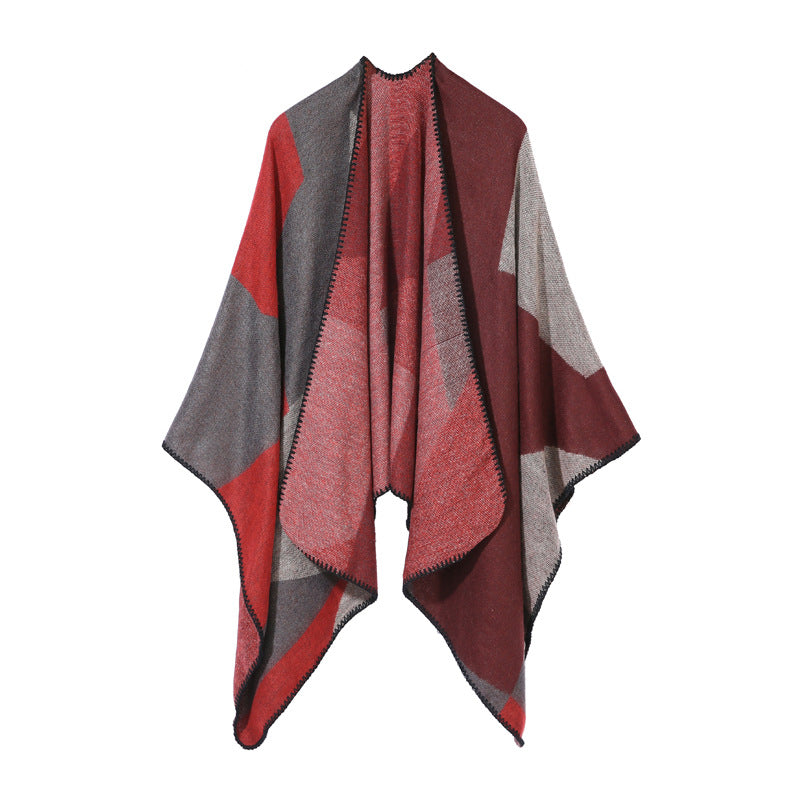 AliExpress Cross-border Thick Imitation Cashmere Slit Geometric Square Scarf Autumn And Winter Warm Lengthened Shawl Cloak