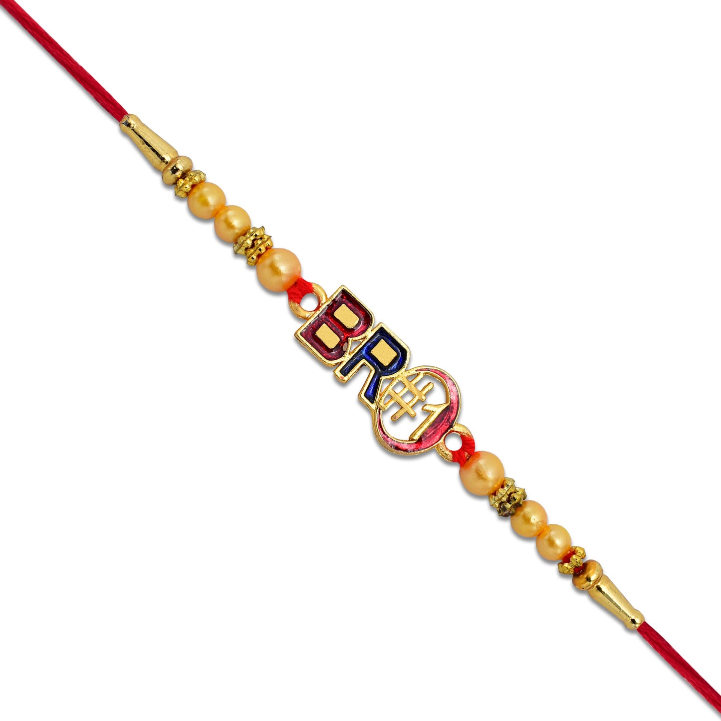 Bro 1 Rakhi With Golden Beads Enamel Finish