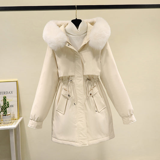 2024 New Winter Parka Cotton Coat Women Casual Mid-length Korean Style Women's Warm Loose Large Fur Collar Cotton Coat Jacket