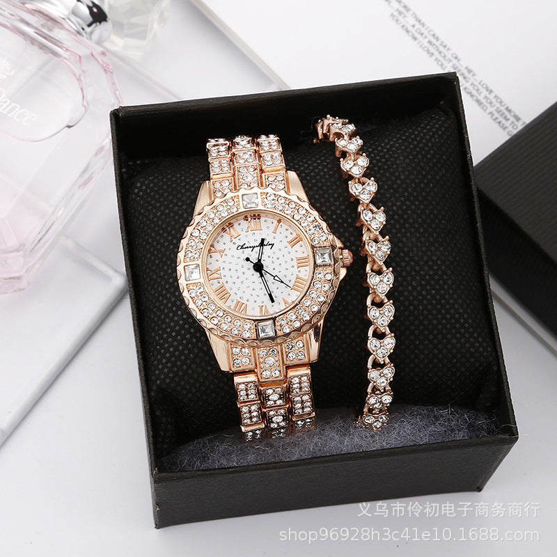 Full Diamond Roman Face Women&#039;s Watch Foreign Trade Suit Gift Steel Belt Watch Women&#039;s Bracelet Watch Fashion All-match Fashion Watch Gift