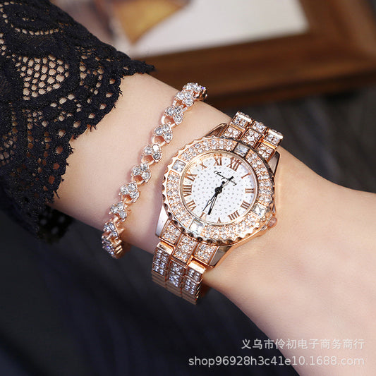 Full Diamond Roman Face Women&#039;s Watch Foreign Trade Suit Gift Steel Belt Watch Women&#039;s Bracelet Watch Fashion All-match Fashion Watch Gift