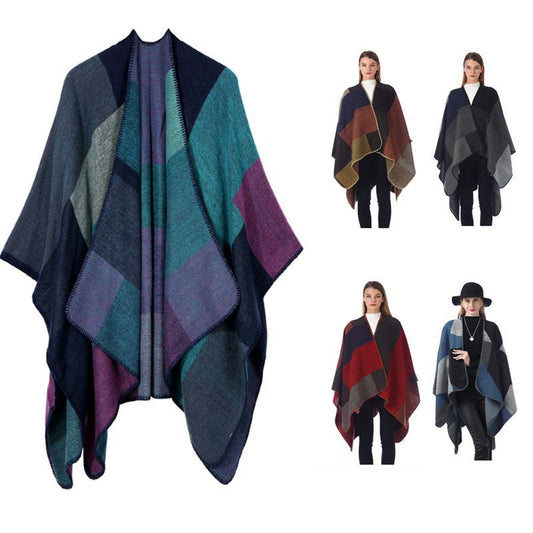 AliExpress Cross-border Thick Imitation Cashmere Slit Geometric Square Scarf Autumn And Winter Warm Lengthened Shawl Cloak