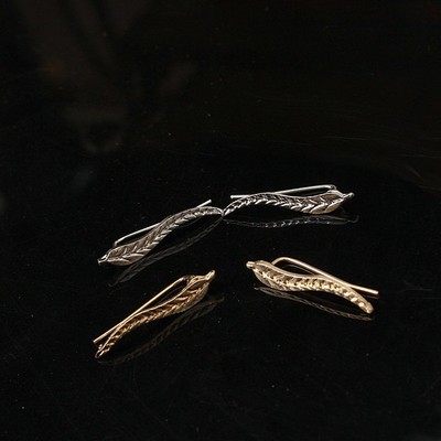 Long Vintage Leaf Stud Earrings