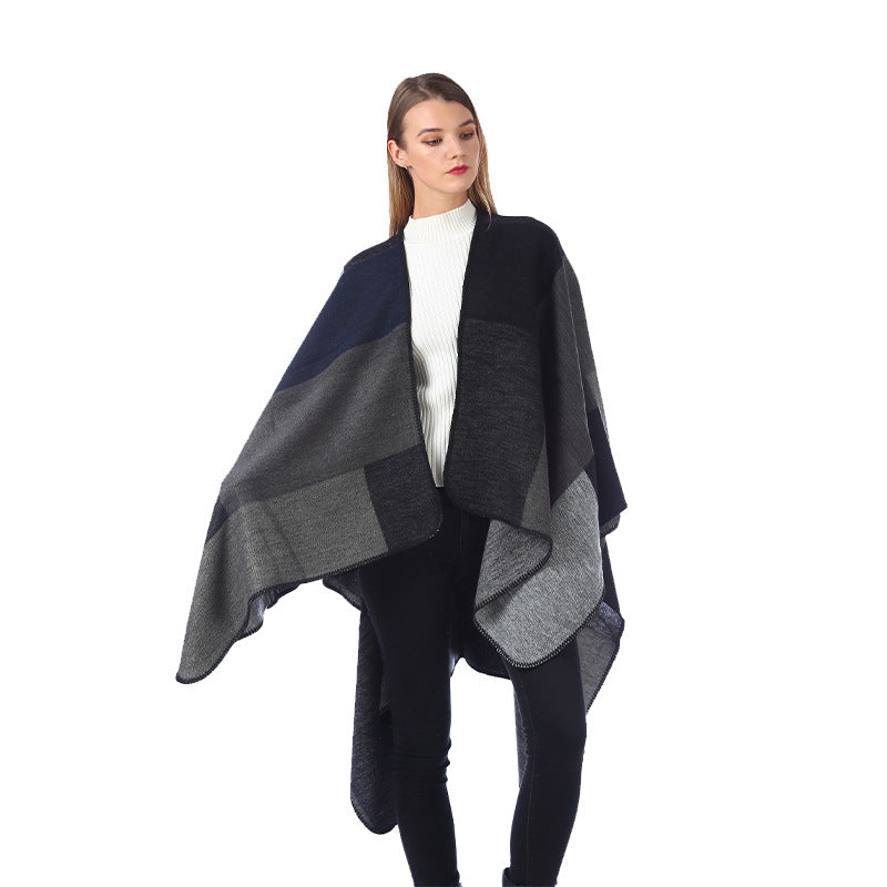 AliExpress Cross-border Thick Imitation Cashmere Slit Geometric Square Scarf Autumn And Winter Warm Lengthened Shawl Cloak