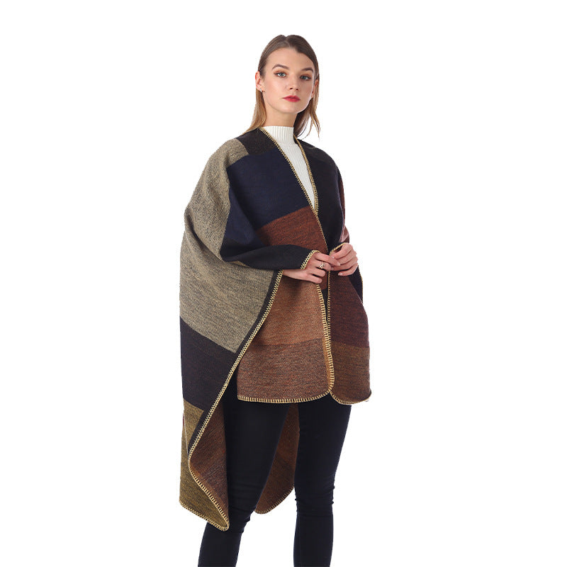 AliExpress Cross-border Thick Imitation Cashmere Slit Geometric Square Scarf Autumn And Winter Warm Lengthened Shawl Cloak