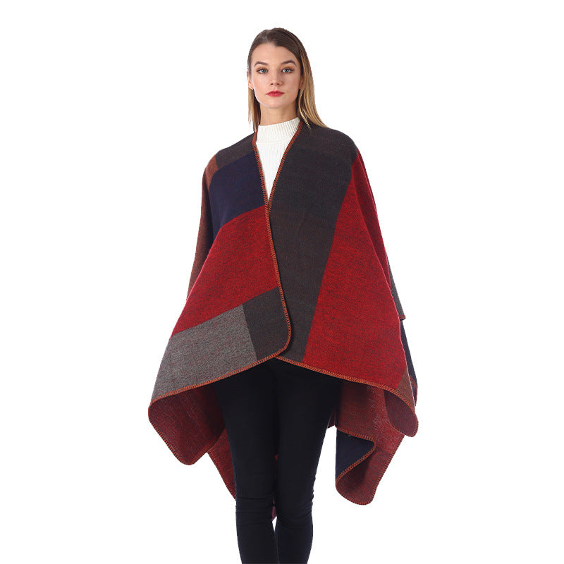 AliExpress Cross-border Thick Imitation Cashmere Slit Geometric Square Scarf Autumn And Winter Warm Lengthened Shawl Cloak
