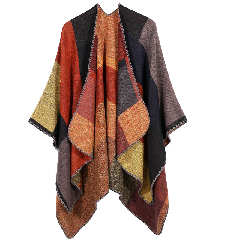 AliExpress Cross-border Thick Imitation Cashmere Slit Geometric Square Scarf Autumn And Winter Warm Lengthened Shawl Cloak
