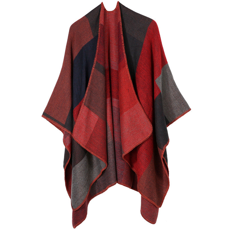 AliExpress Cross-border Thick Imitation Cashmere Slit Geometric Square Scarf Autumn And Winter Warm Lengthened Shawl Cloak
