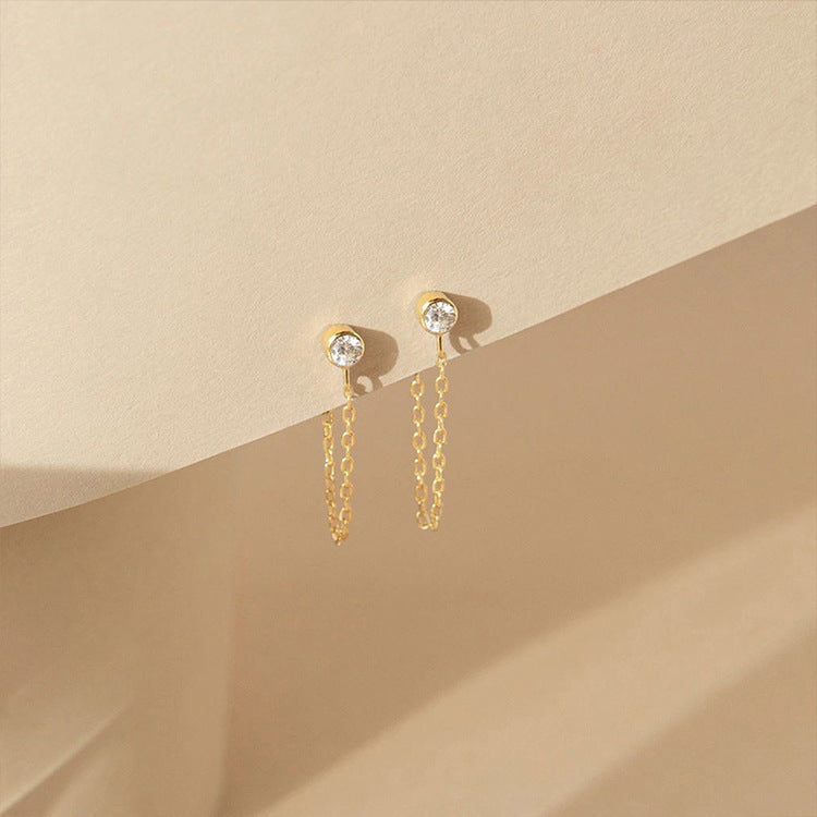 Stainless Steel Tassel Diamond Earrings