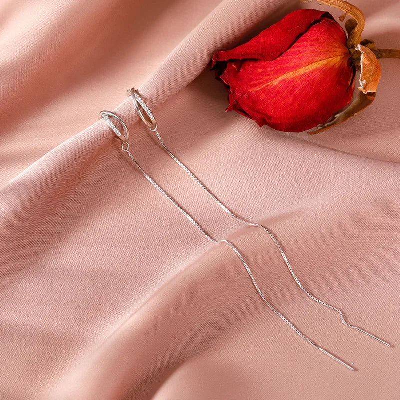 Sterling Silver Tassel Ear Clip Ear Wire One-piece Earrings Women&#039;s 2023 New Fashionable High-end Niche Design Ear Clip