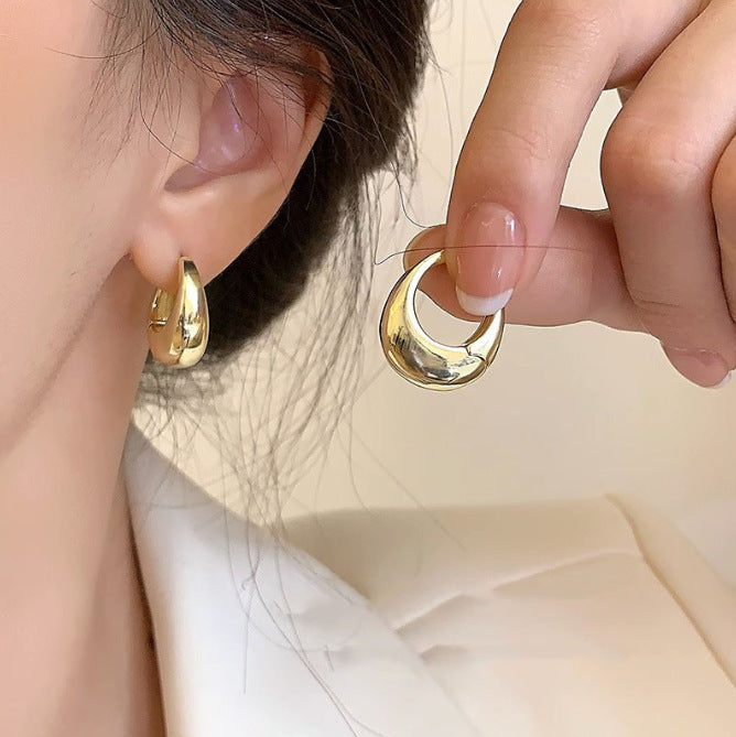 European And American Oval Metallic Ring Earrings Female Niche Design High-grade Sense Cold Style Ear Ring Minimalist All-match Earrings