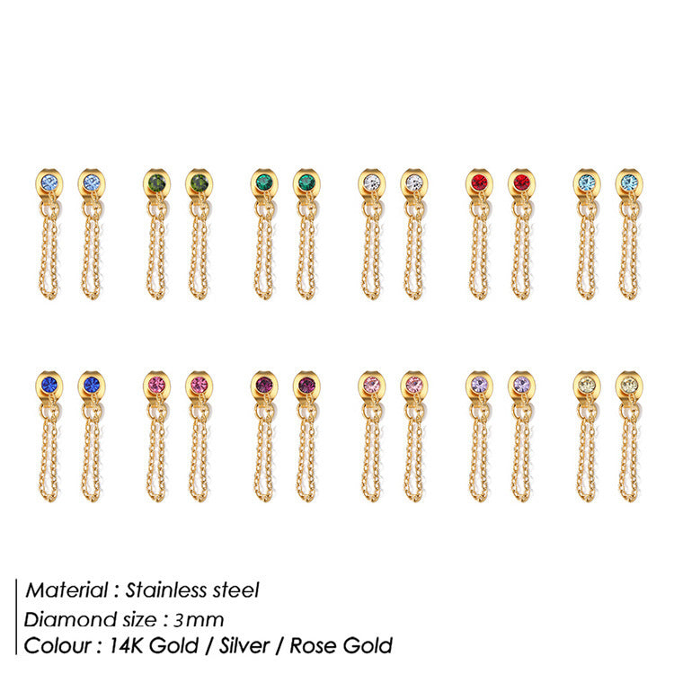 Stainless Steel Tassel Diamond Earrings