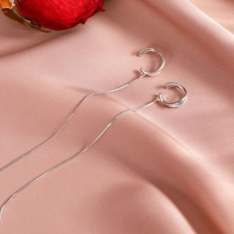 Sterling Silver Tassel Ear Clip Ear Wire One-piece Earrings Women&#039;s 2023 New Fashionable High-end Niche Design Ear Clip