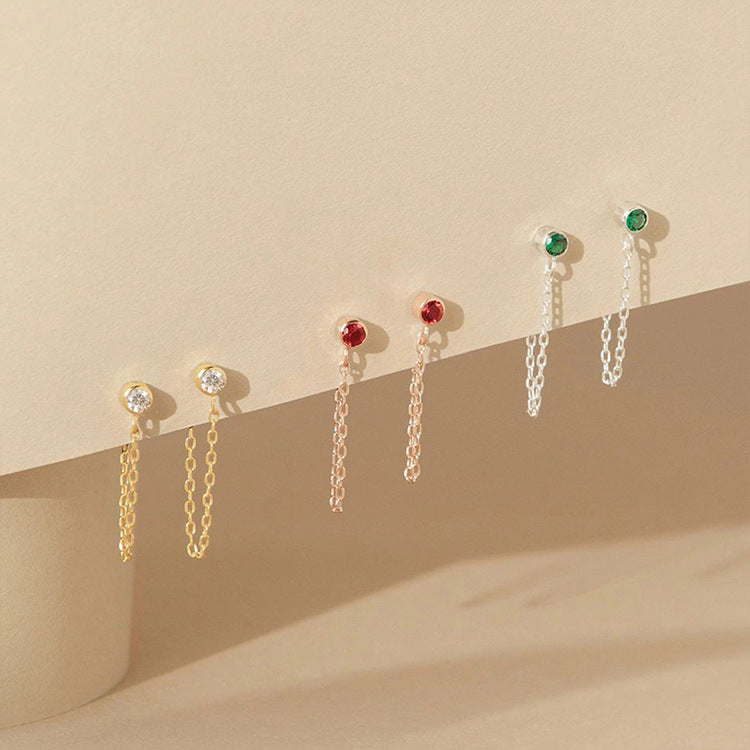 Stainless Steel Tassel Diamond Earrings