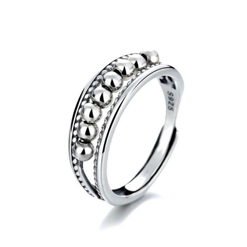 European And American Retro Old Thai Silver Anxiety Ring Three-Ring Smart Finger Ring Multi-Ring Rotating Bead Ring Jewelry For Women