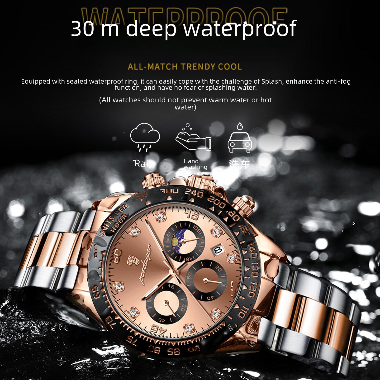 Swiss Brand Waterproof Men&#039;s Watch Multi-functional Fashion Steel Belt Quartz Watch Live Broadcast Foreign Trade Popular One-piece Delivery