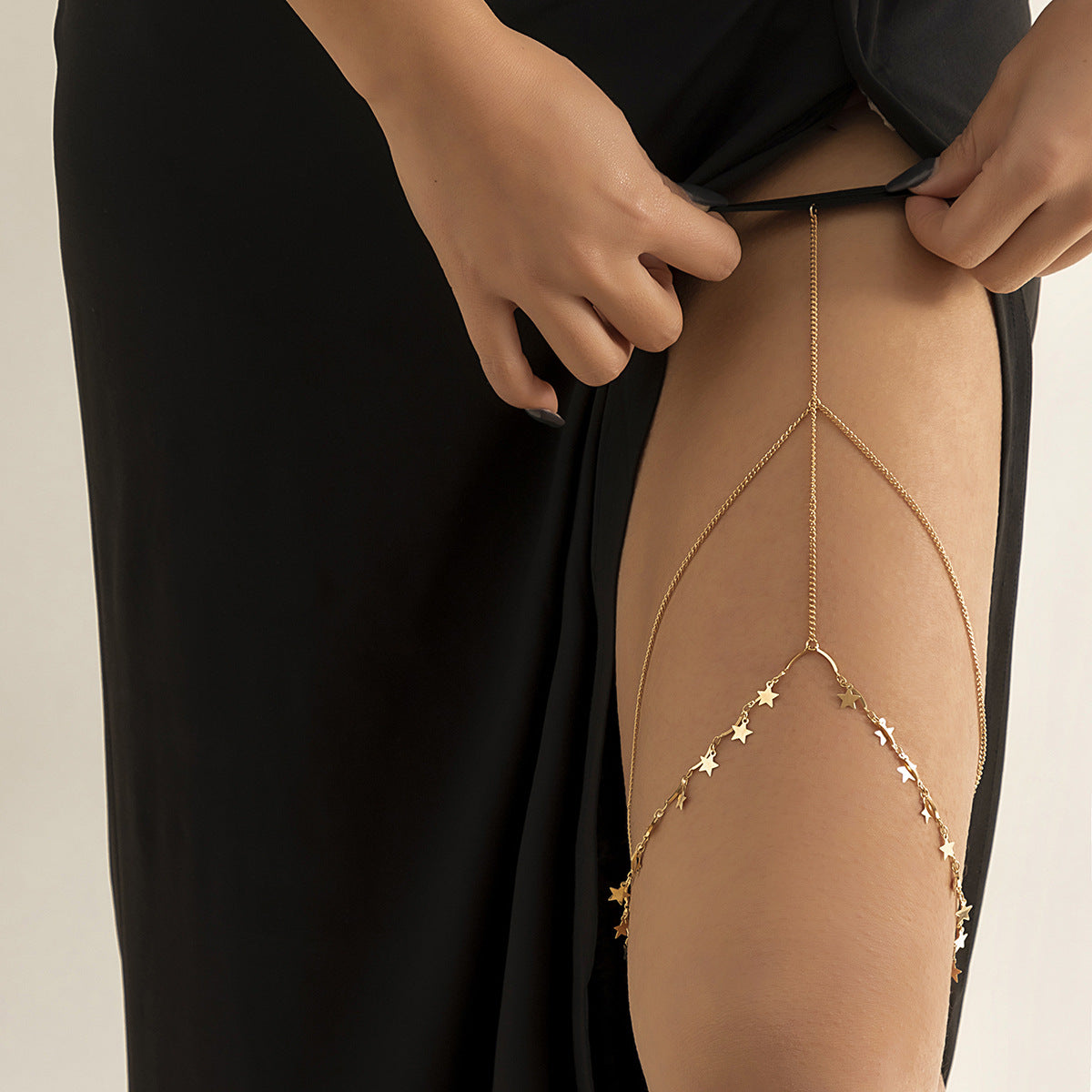 European And American Cross-border Jewelry Sexy Beach Imitation Pearl Body Chain Simple Stretch Star Rhinestone Tassel Thigh Chain