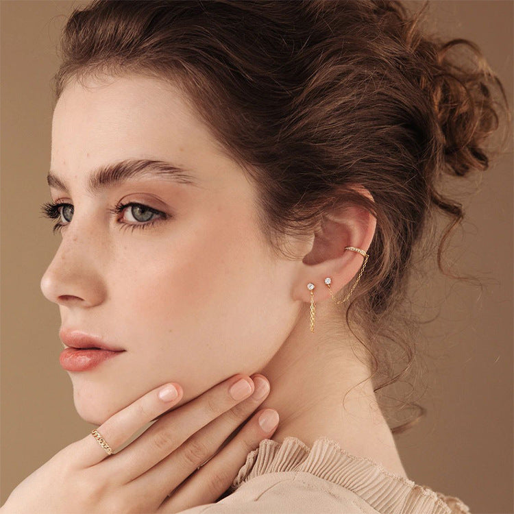 Stainless Steel Tassel Diamond Earrings