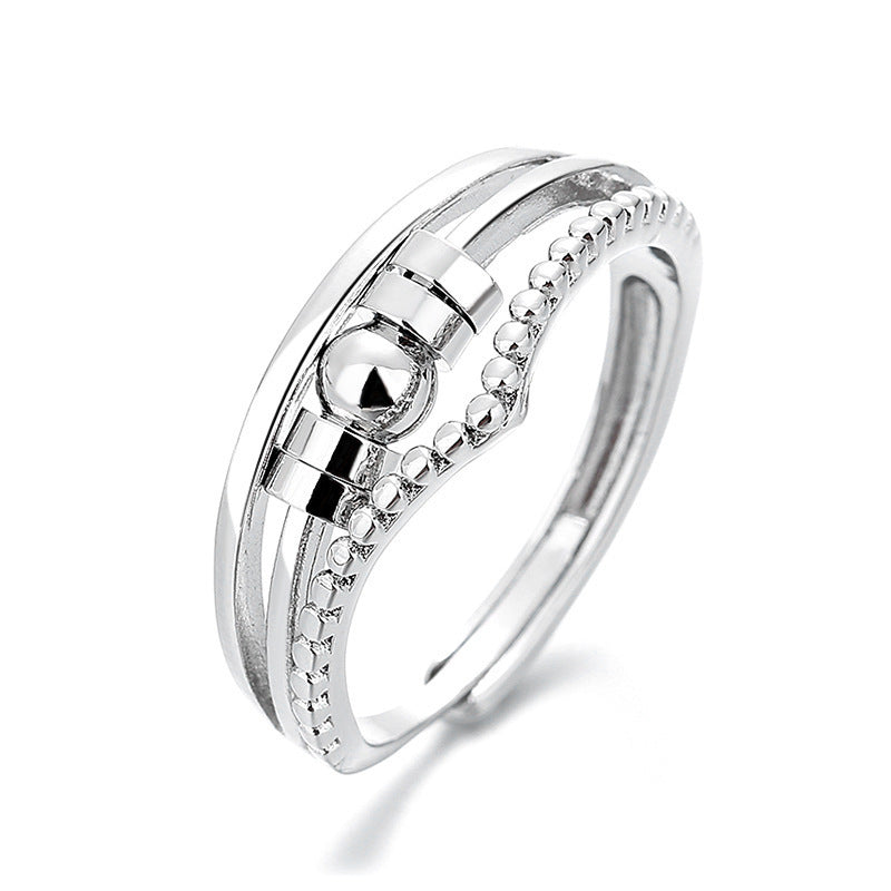 European And American Retro Old Thai Silver Anxiety Ring Three-Ring Smart Finger Ring Multi-Ring Rotating Bead Ring Jewelry For Women