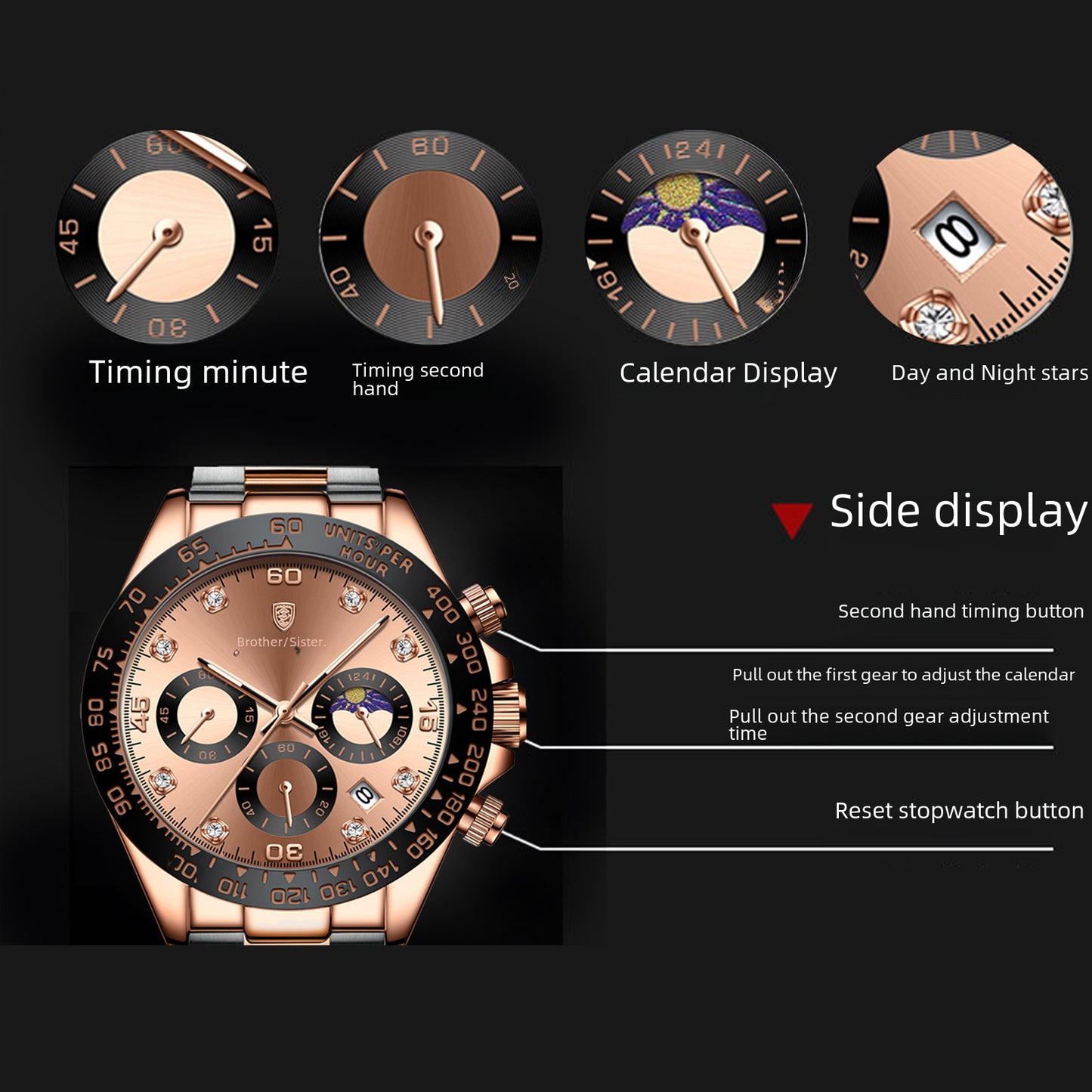 Swiss Brand Waterproof Men&#039;s Watch Multi-functional Fashion Steel Belt Quartz Watch Live Broadcast Foreign Trade Popular One-piece Delivery