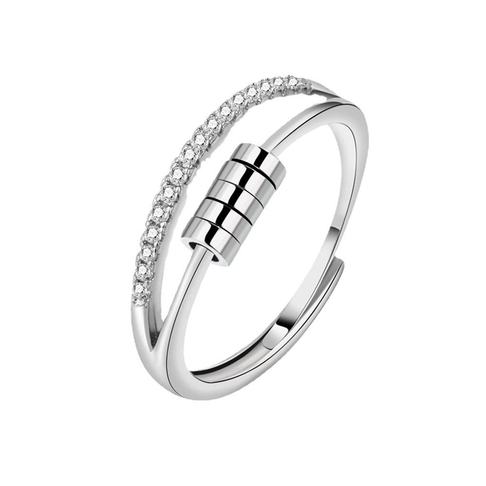 European And American Retro Old Thai Silver Anxiety Ring Three-Ring Smart Finger Ring Multi-Ring Rotating Bead Ring Jewelry For Women